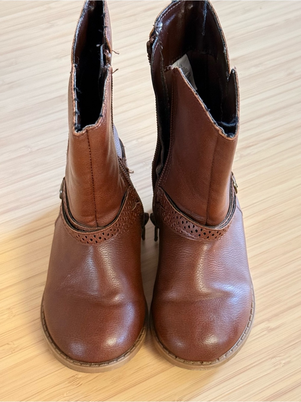 Girls' Brown Ankle Boots with Decorative Perforated Trim